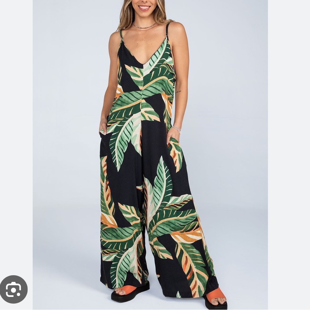 Palm Leaves Print Jumpsuit wide leg